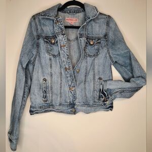 Vintage Duck Head Light Wash Distressed Denim Blue Jean Jacket Size Large